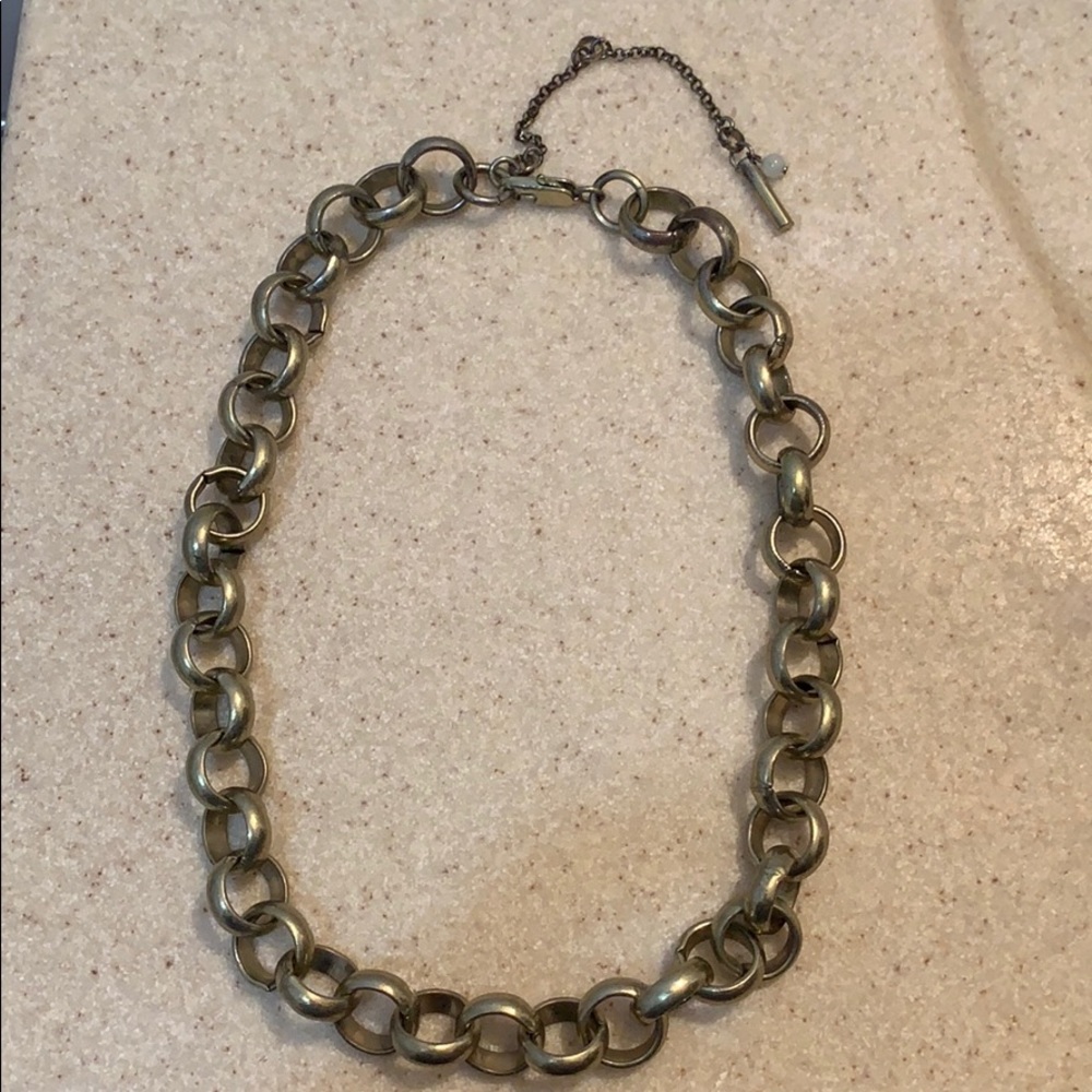 Antique gold colored link choker necklace